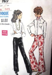7627 68 VOGUE YOKE STRAIGHT -FLARE HIPSTER PANTS PATTERN 24'', 25'' WAIST